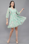 Green Floral Flared Dress