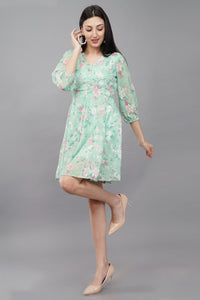 Green Floral Flared Dress