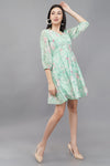 Green Floral Flared Dress