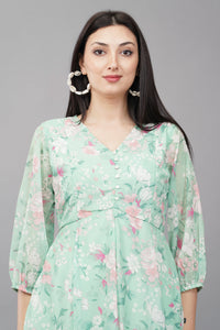 Green Floral Flared Dress