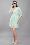 Green Floral Flared Dress