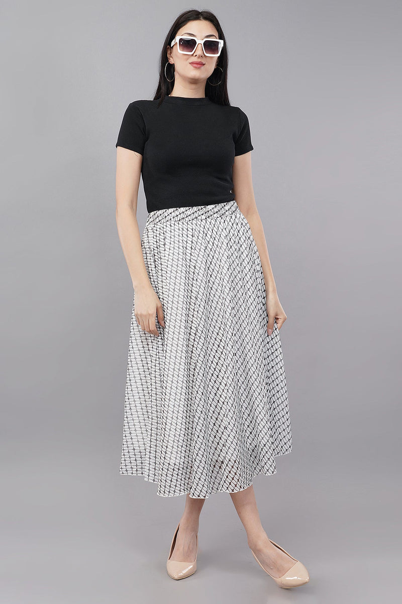 Wardrobe Printed Off White Pleated Skirt