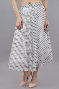 Wardrobe Printed Off White Pleated Skirt