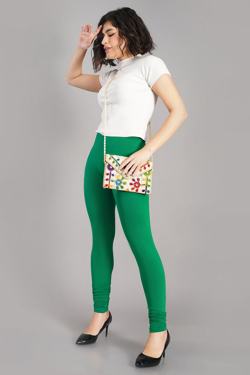 Shruthi Stretch Churidar Leggings || PAK GREEN