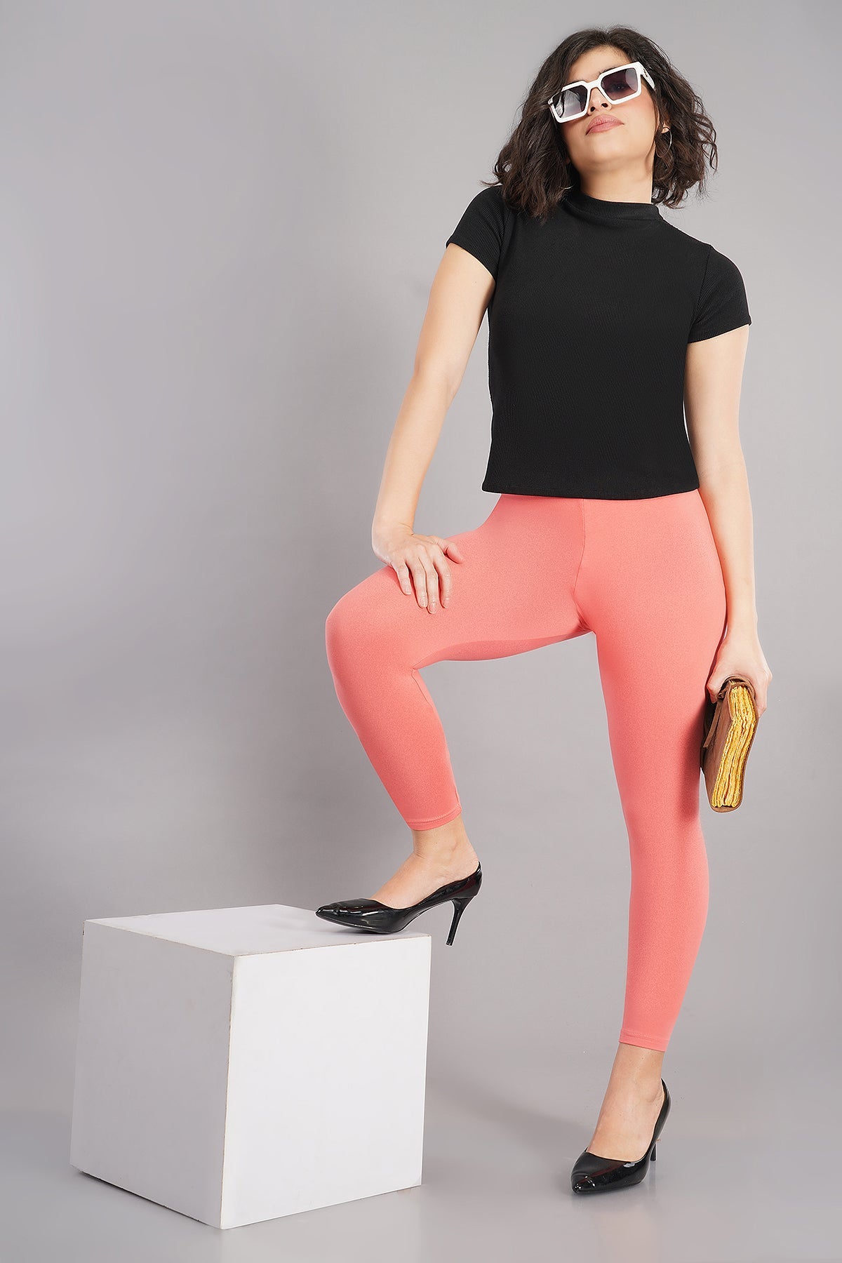 Shruthi Ankle Length Leggings with elasticated Waist||LIGHT CORAL