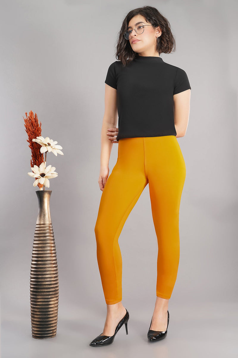 Shruthi Ankle Length Leggings with elasticated Waist||MANGO YELLOW