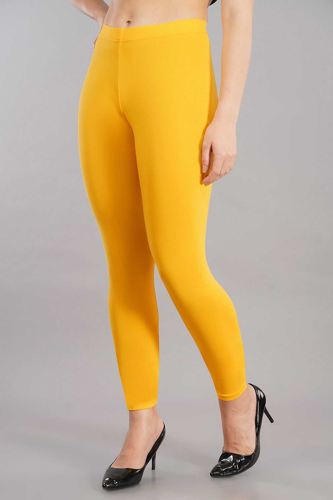 Shruthi Ankle Length Leggings with elasticated Waist || LIME YELLOW