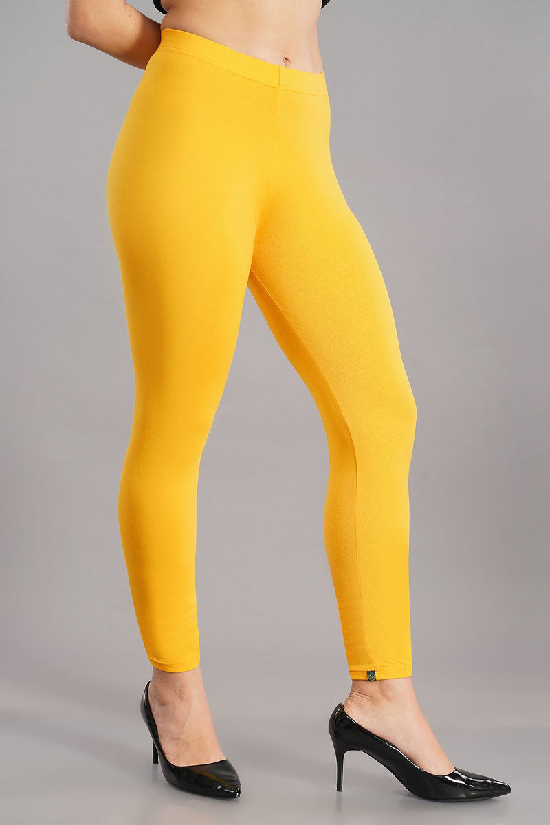 Shruthi Ankle Length Leggings with elasticated Waist || LIME YELLOW