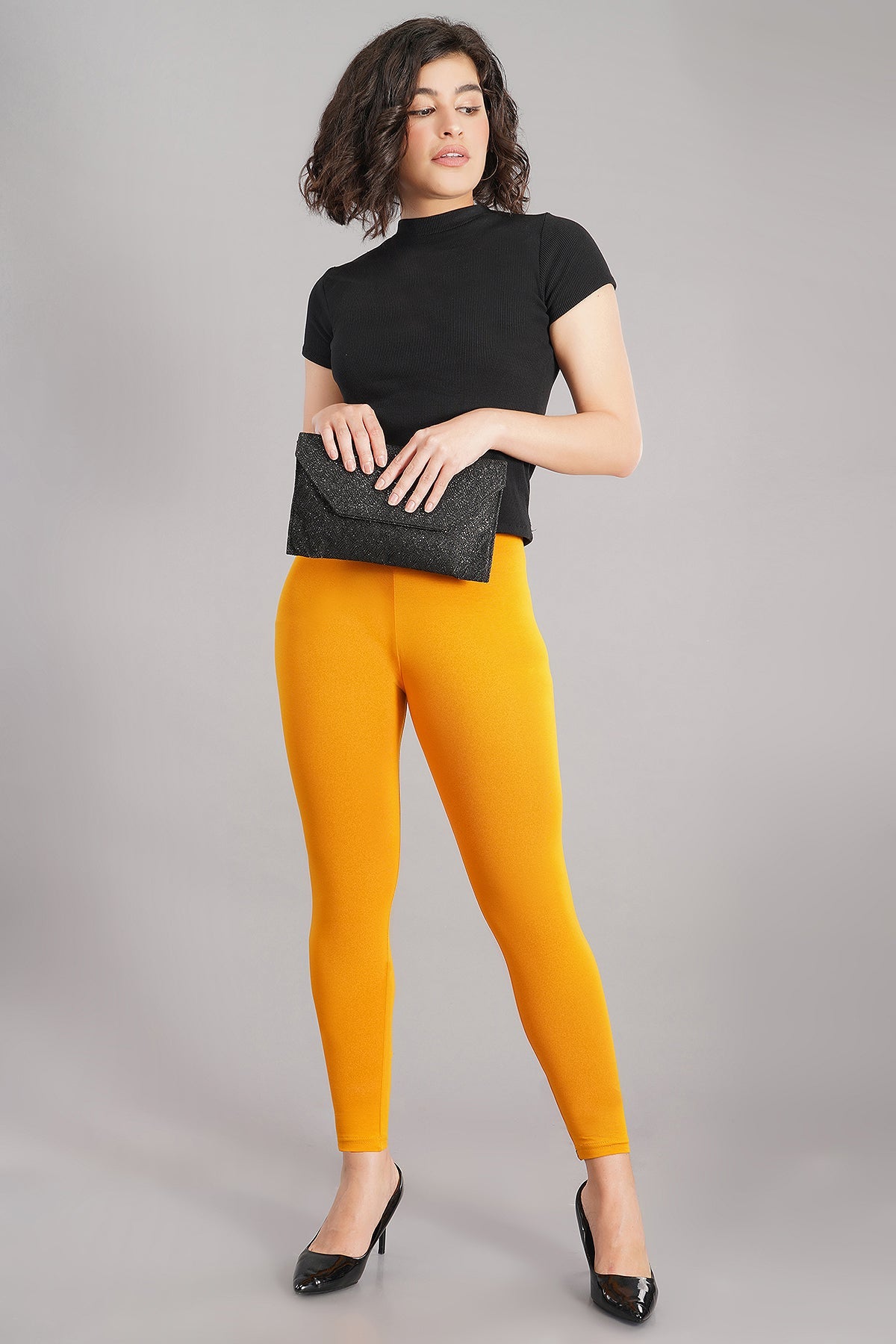 Shruthi Ankle Length Leggings with elasticated Waist||MUSTED YELLOW