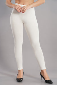 Shruthi Ankle Length Leggings with elasticated Waist||OFF WHITE