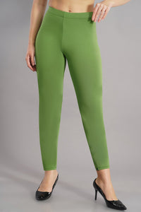 Shruthi Ankle Length Leggings with elasticated Waist||LIME GREEN