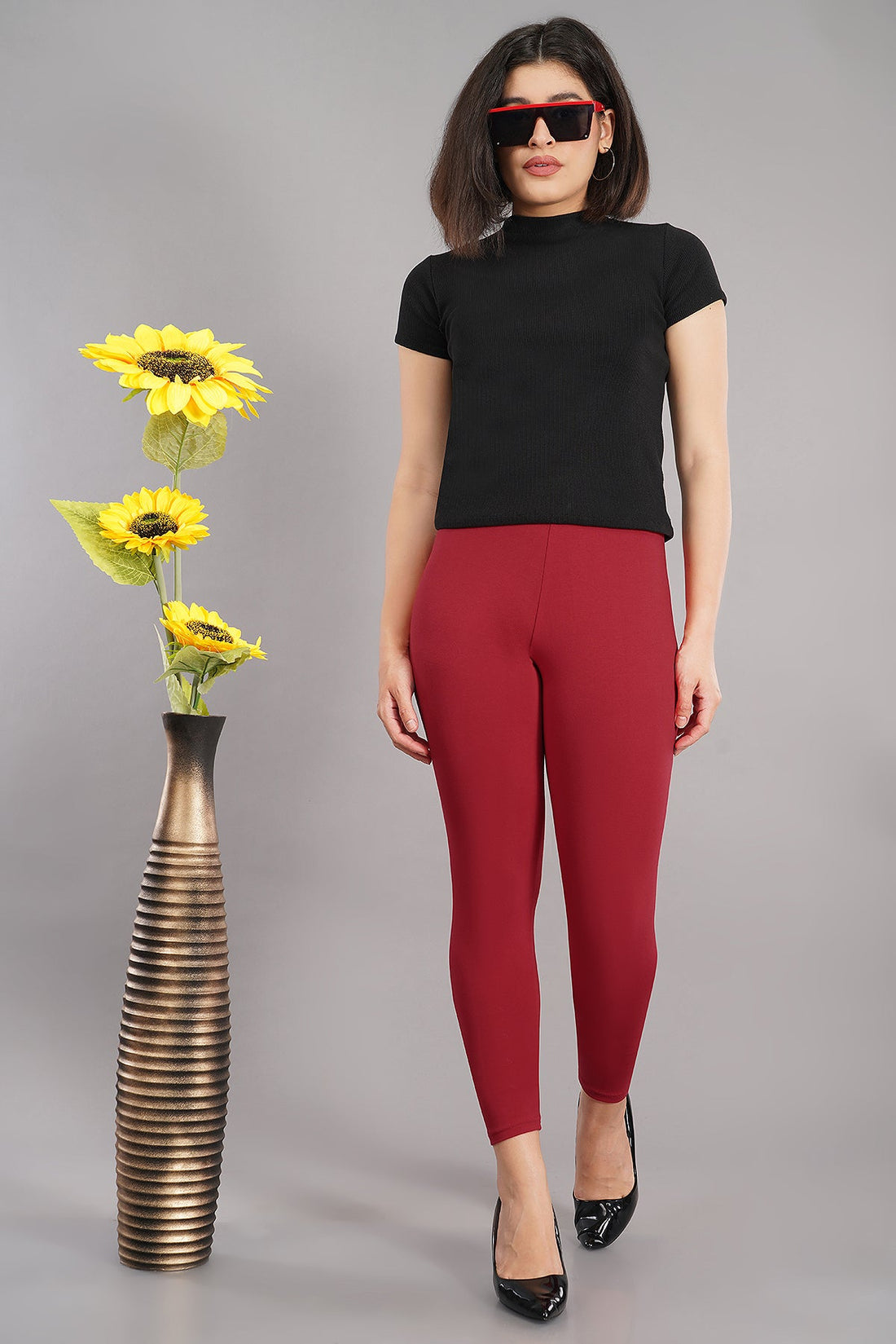 Shruthi Ankle Length Leggings with elasticated Waist||RED