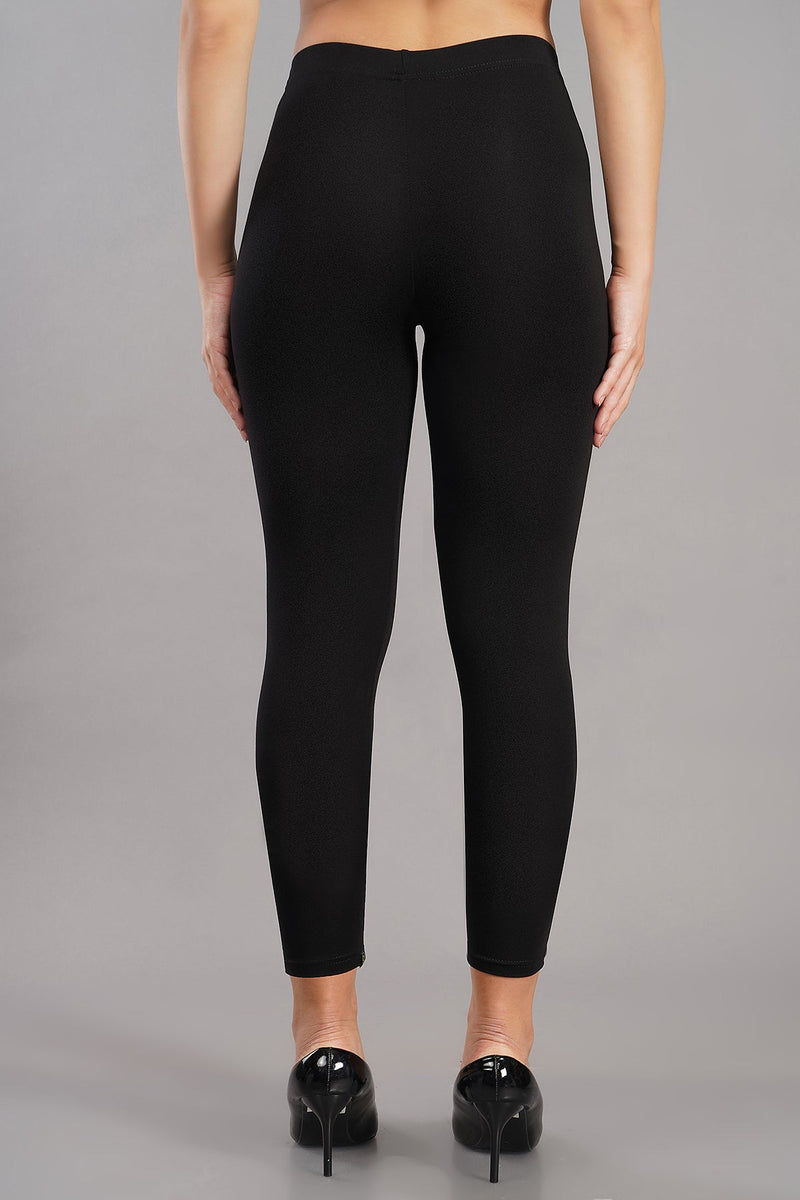 Shruthi Ankle Length Leggings with elasticated Waist||BLACK