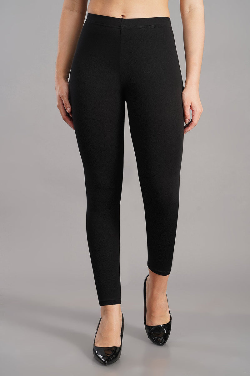 Shruthi Ankle Length Leggings with elasticated Waist||BLACK