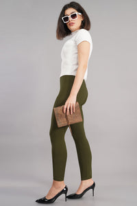 Shruthi Ankle Length Leggings with elasticated Waist||OLIVE GREEN