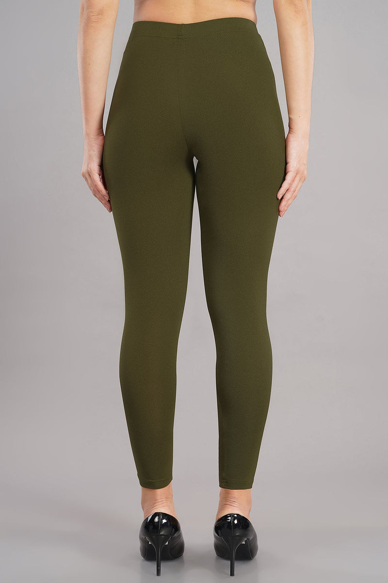 Shruthi Ankle Length Leggings with elasticated Waist||OLIVE GREEN