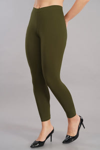 Shruthi Ankle Length Leggings with elasticated Waist||OLIVE GREEN