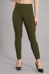 Shruthi Ankle Length Leggings with elasticated Waist||OLIVE GREEN