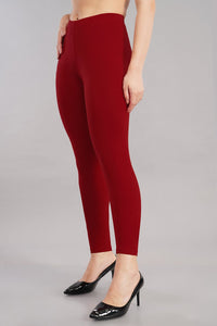 Shruthi Ankle Length Leggings with elasticated Waist||DEEP RED