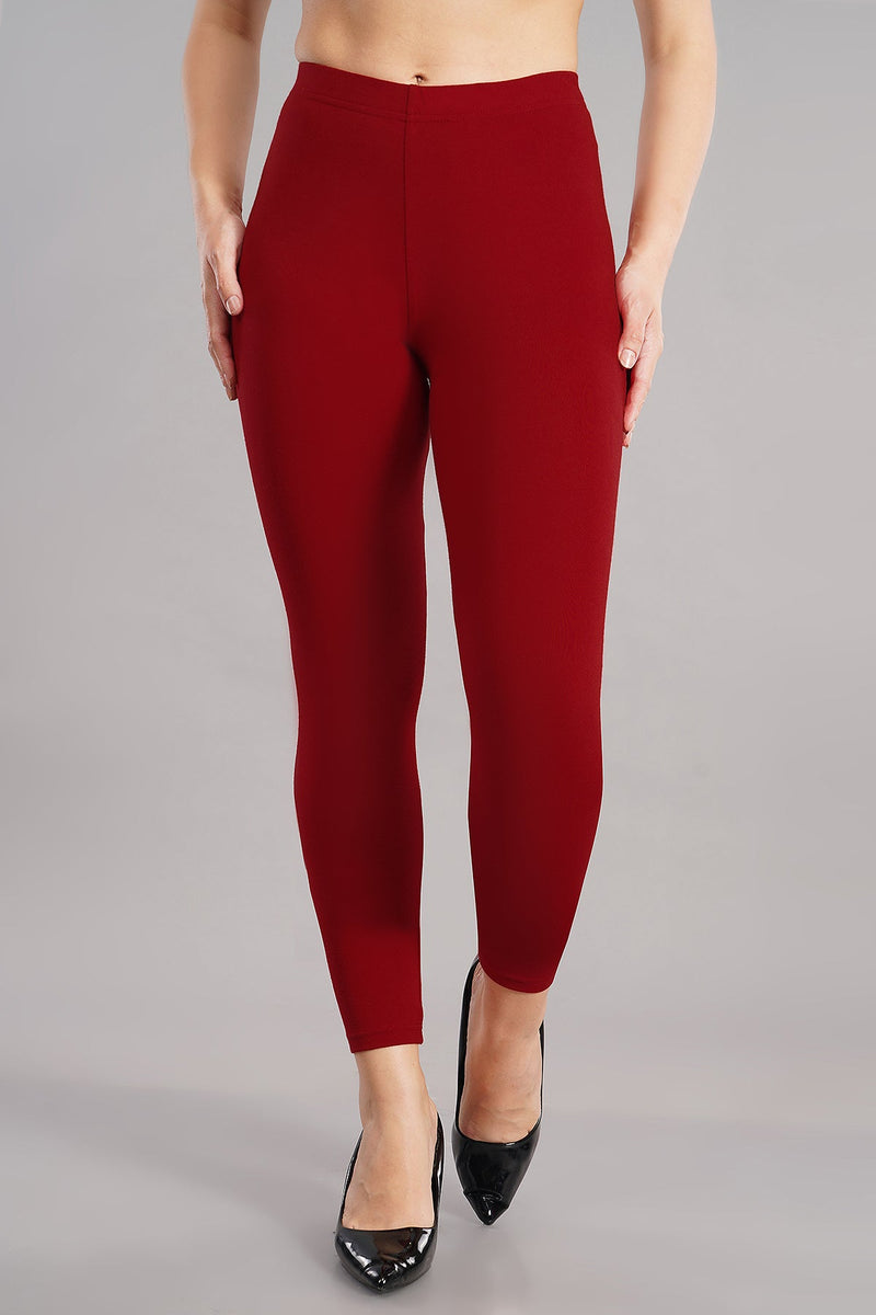 Shruthi Ankle Length Leggings with elasticated Waist||DEEP RED