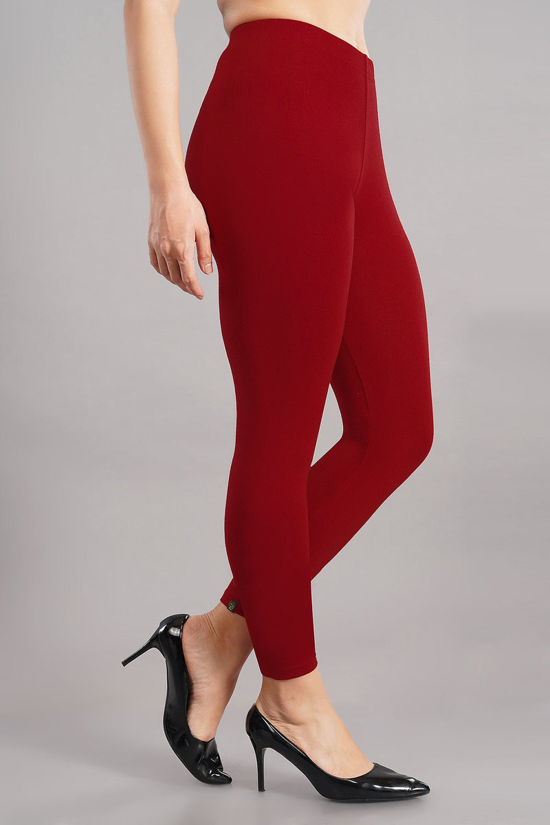 Shruthi Ankle Length Leggings with elasticated Waist||DEEP RED