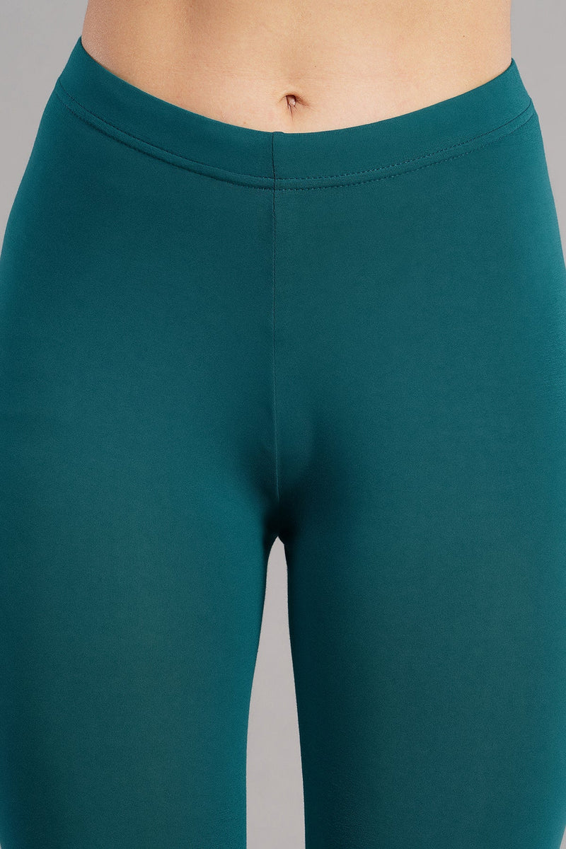 Shruthi Ankle Length Leggings with elasticated Waist||PEACOCK GREEN