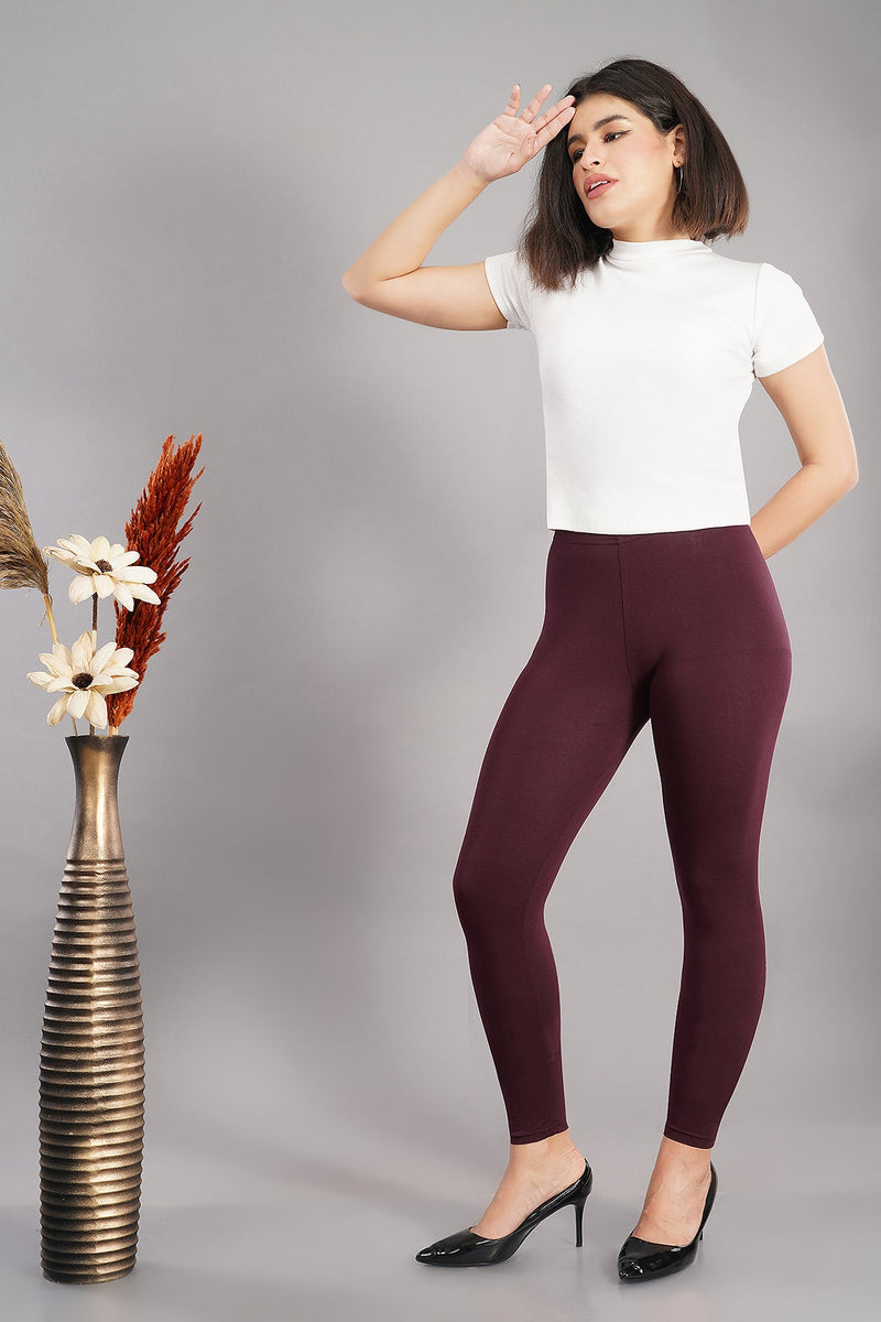 Shruthi Ankle Length Leggings with elasticated Waist||WINE