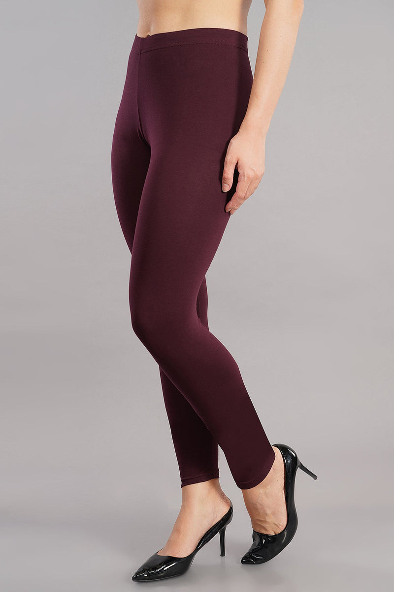 Shruthi Ankle Length Leggings with elasticated Waist||WINE