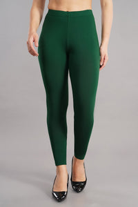 Shruthi Ankle Length Leggings with elasticated Waist||BOTTLE GREEN