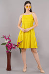 Yellow Self Design Strappy Short Dress