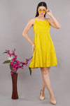 Yellow Self Design Strappy Short Dress