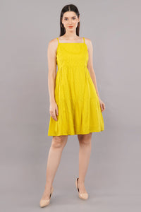 Yellow Self Design Strappy Short Dress