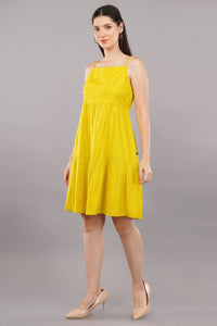 Yellow Self Design Strappy Short Dress