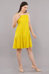 Yellow Self Design Strappy Short Dress