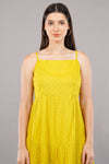 Yellow Self Design Strappy Short Dress