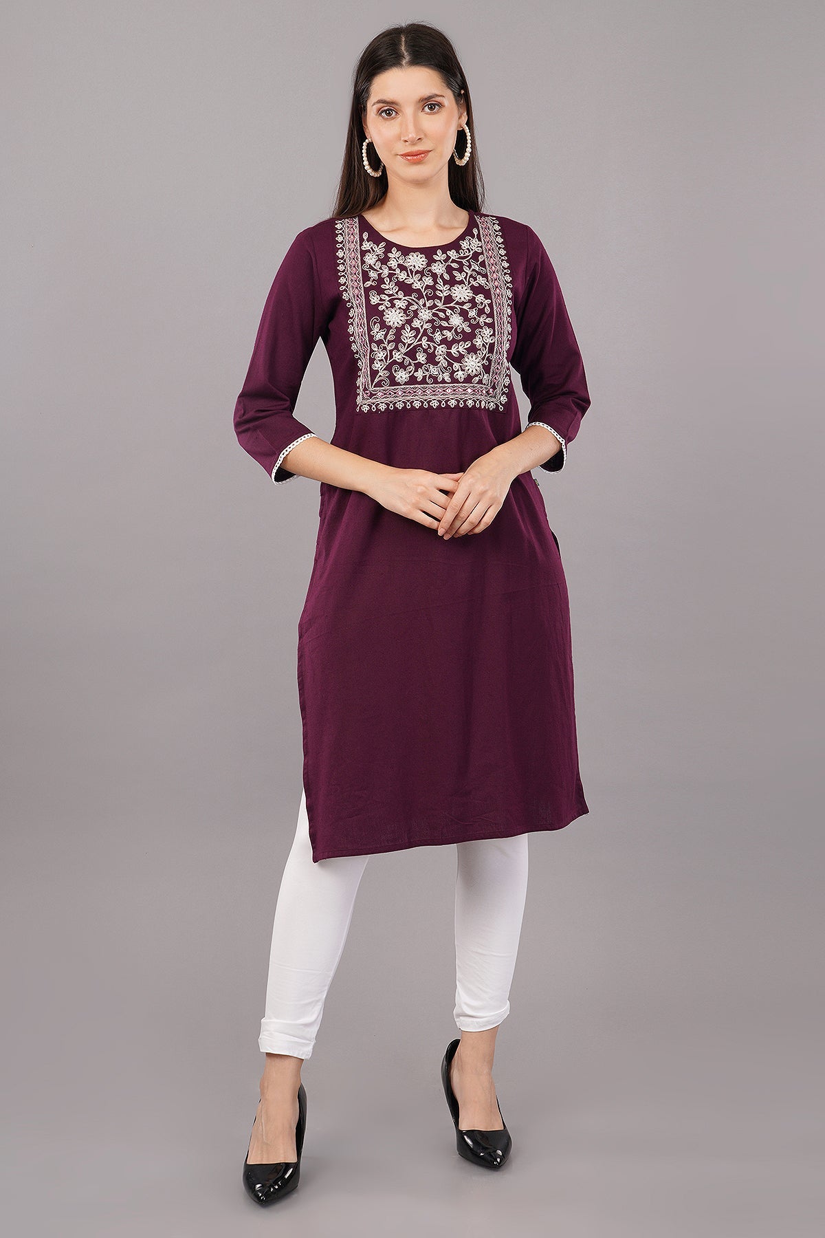 Straight Kurta with Embroidered Yoke