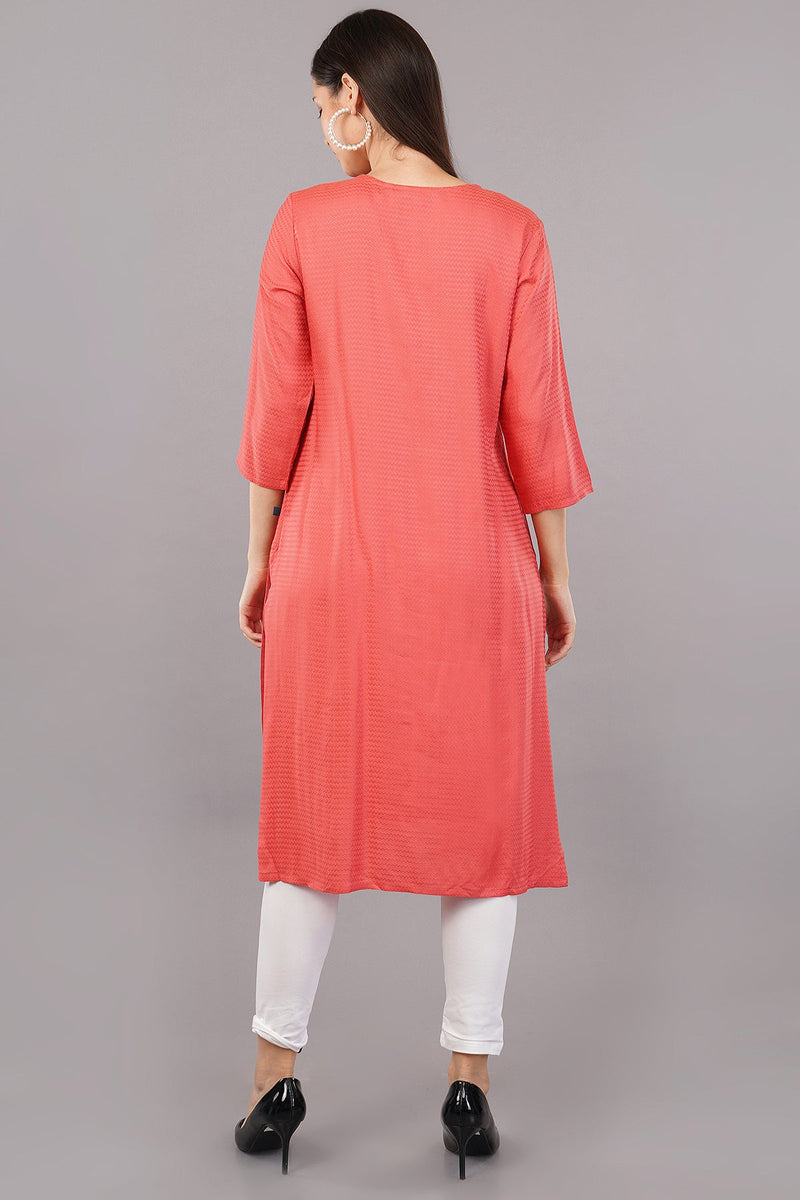 Embroidered Notched-Neck Straight Kurta