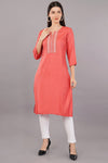 Embroidered Notched-Neck Straight Kurta