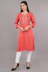 Embroidered Notched-Neck Straight Kurta