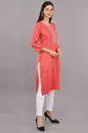 Embroidered Notched-Neck Straight Kurta