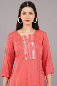 Embroidered Notched-Neck Straight Kurta