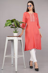 Embroidered Notched-Neck Straight Kurta