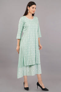 Floral Print Layered A-Line Kurta