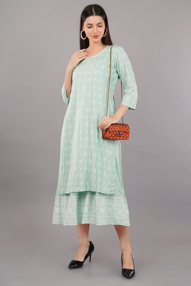 Floral Print Layered A-Line Kurta