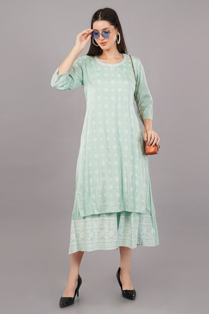 Floral Print Layered A-Line Kurta