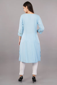 Blue Glitter Printed A-Line kurta