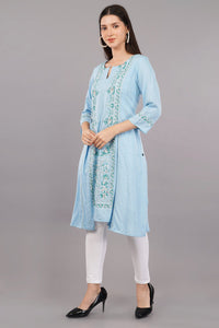 Blue Glitter Printed A-Line kurta