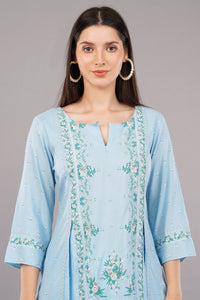 Blue Glitter Printed A-Line kurta