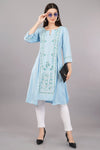 Blue Glitter Printed A-Line kurta