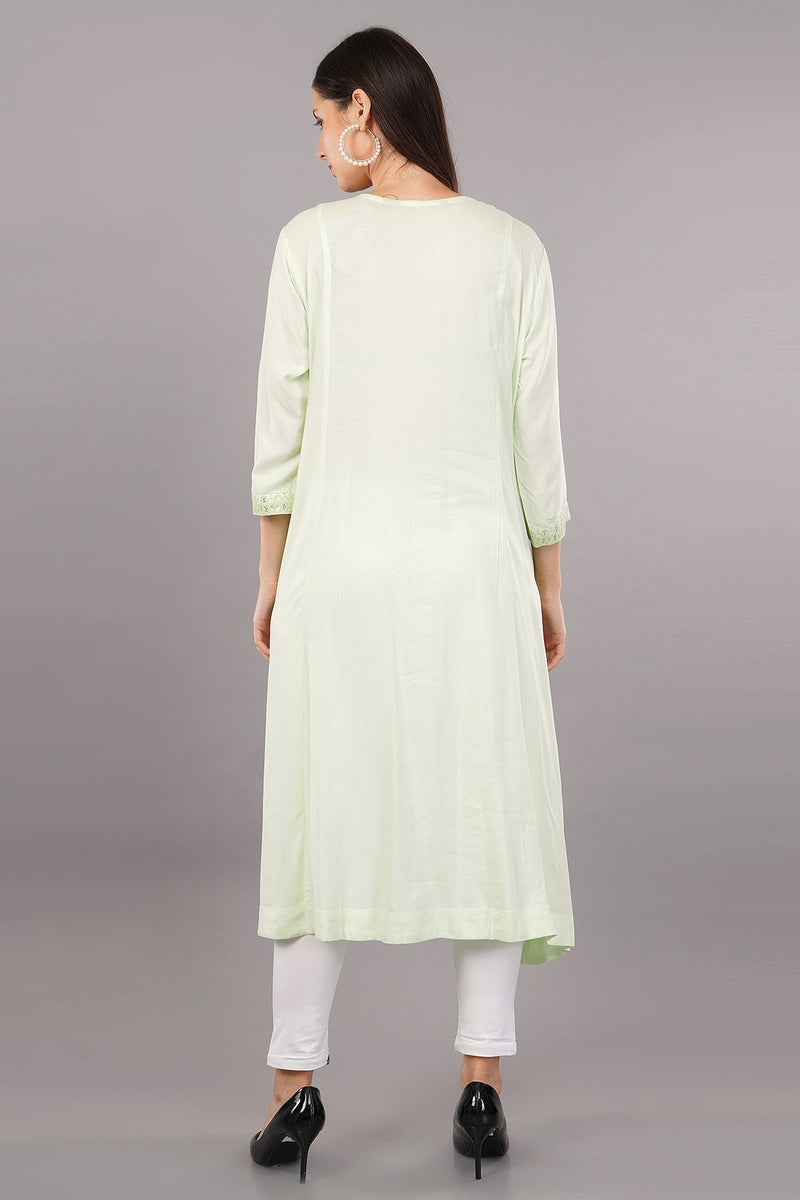 Women's Green Viscose Embroidered Kurta